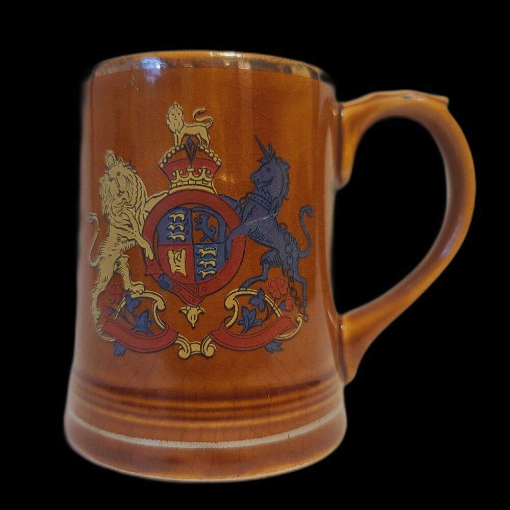 United Kingdom‎ Crest Ceramic Beer Stein Vintage Nasco Mug 4.75" RARE